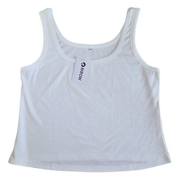 White Ribbed Sleeveless Fitted Tank Top - XLarge - Picture 1 of 4